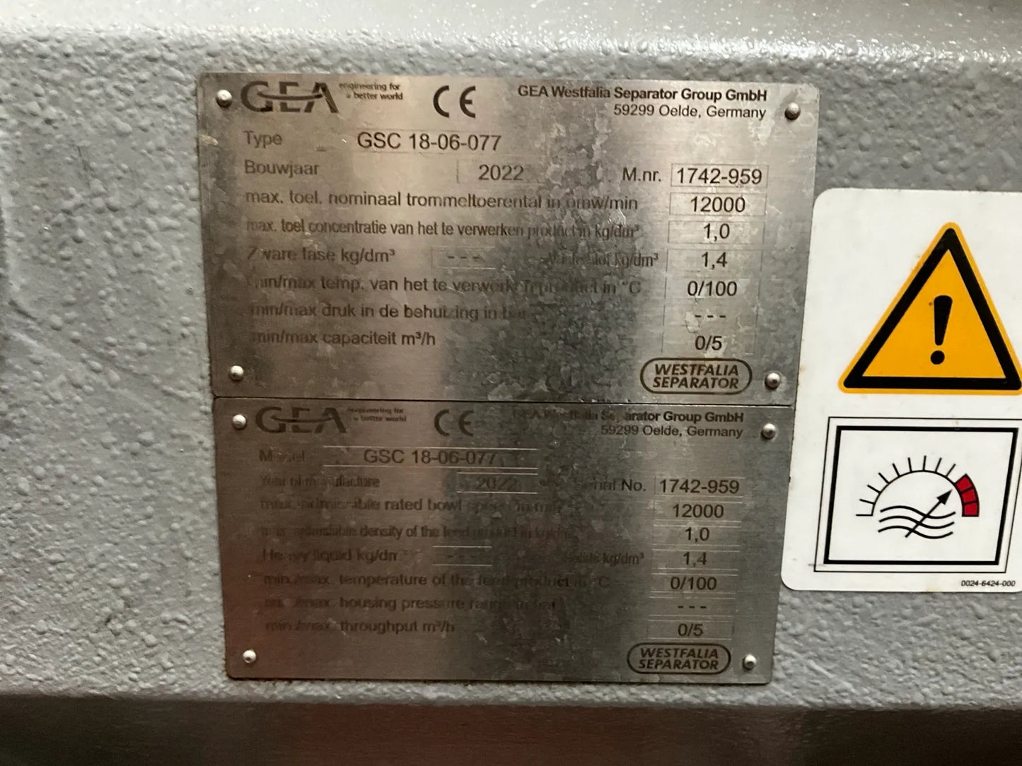 2022 GEA GSC 18-06-077 Beer Centrifuge / Separator